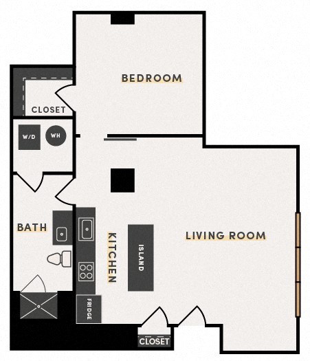 Floor plan for 1 bed, 1 bath, 871 sqft